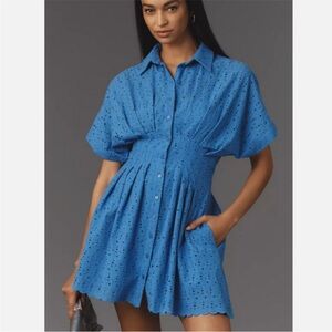 Anthropologie Blue Eyelet Mini Dress